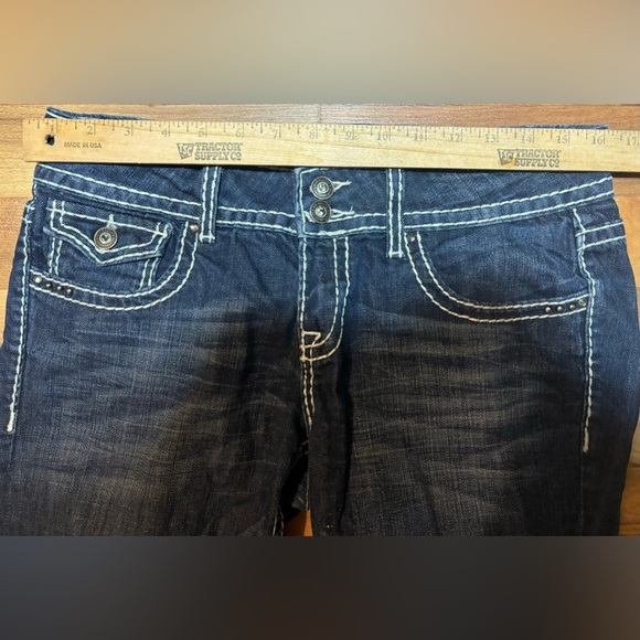 Vigoss Fit Capri Jeans Women’s Size 7 Bling Embroidered Cropped Dark Wash Mid - Picture 3 of 6